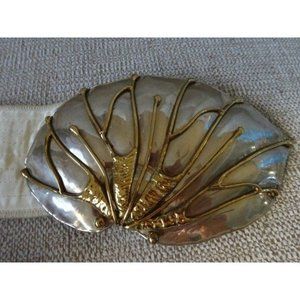 Vintage AVANTE GUARD Runway Brutalist Brass‎ & Steel BELT BUCKLE Cloth Belt